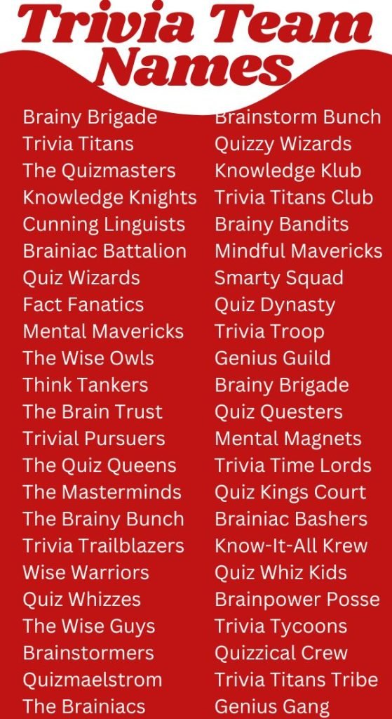 Trivia Team Names